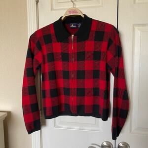 Vintage Lizsport Buffalo Plaid Jacket Knit Full Zip‎ Jacket Women's Small